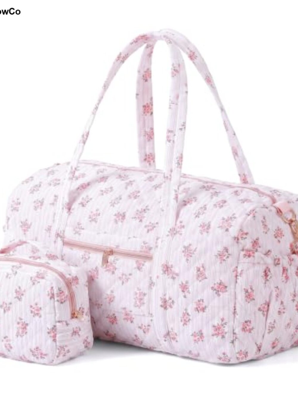 Quilted Recycled Cotton Weekender Duffel Travel Bag with Makeup Pouch